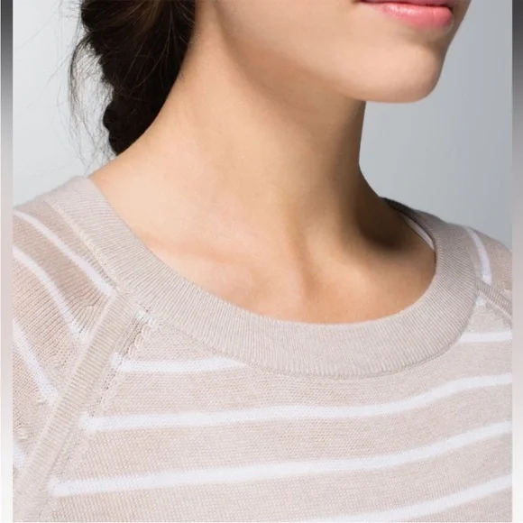 EUC Lululemon Post Savasana Striped Tan White Pullover Sweater- Size 6 - Picture 3 of 13